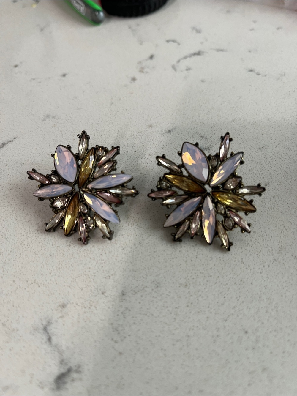 Crystal Floral Statement Earrings in Iridescent Pink & Gold
